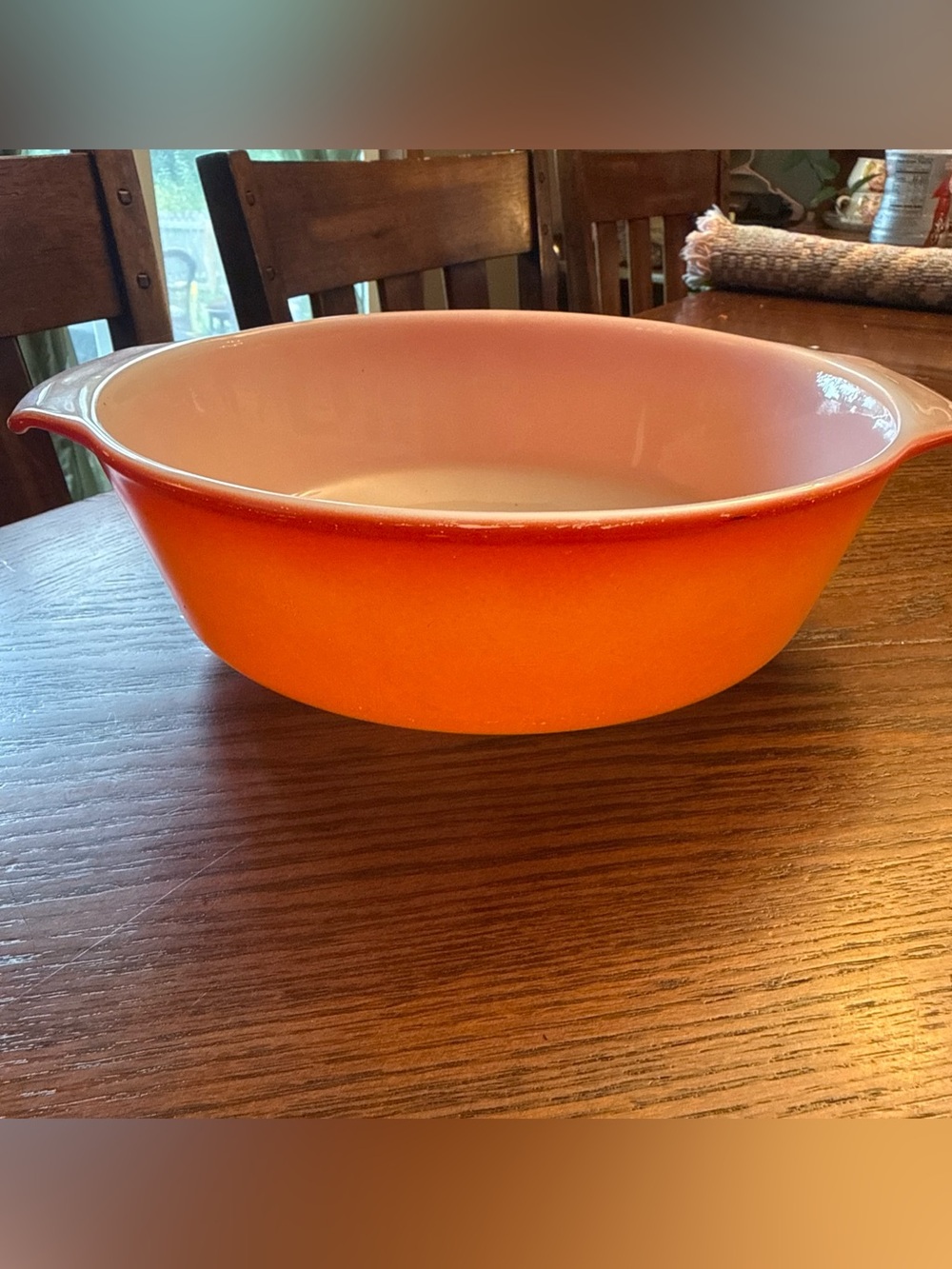 Vintage Fire-King Orange Ombre Round Casserole Dish 1.5 QT Tab Handle 437